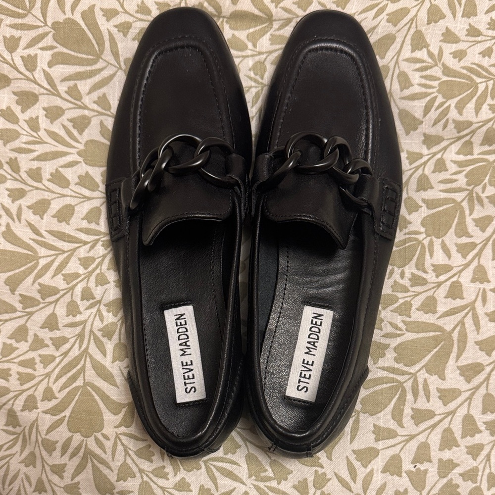 Steve Madden Black Loafers with Chain Detail